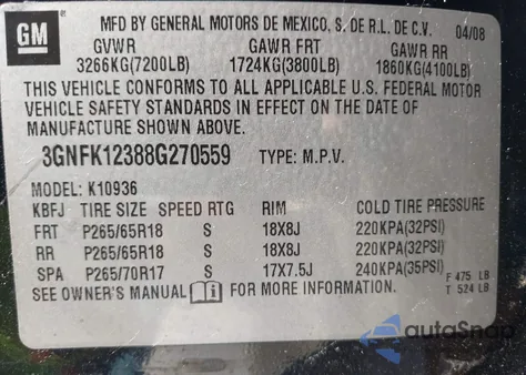 2008 Chevrolet Avalanche 1500 Lt z USA, uszkodzony, nr VIN 3GNFK12388G270559